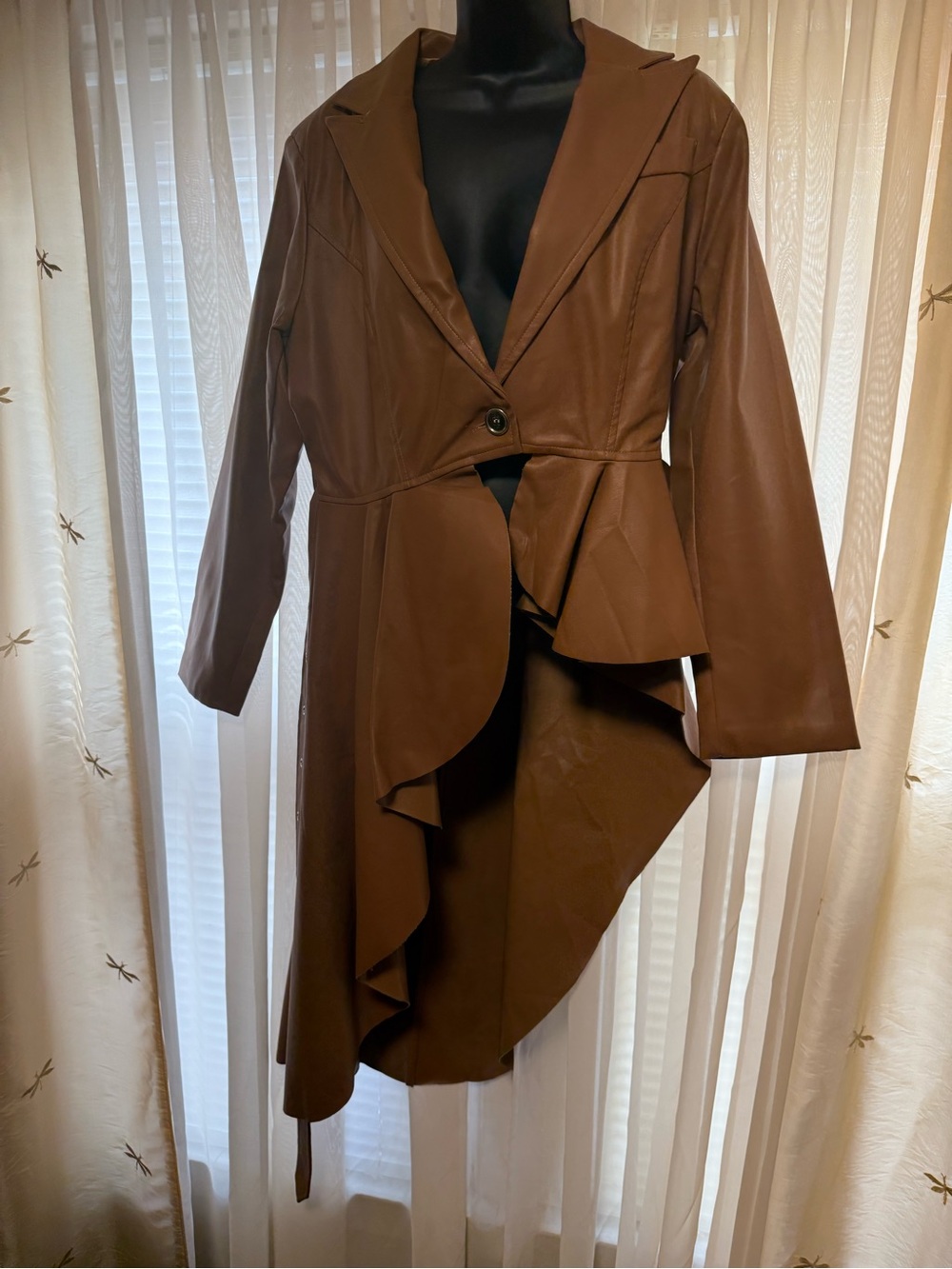 Poshshoppe Chocolate Brown Asymmetrical Faux-Leather Trench
